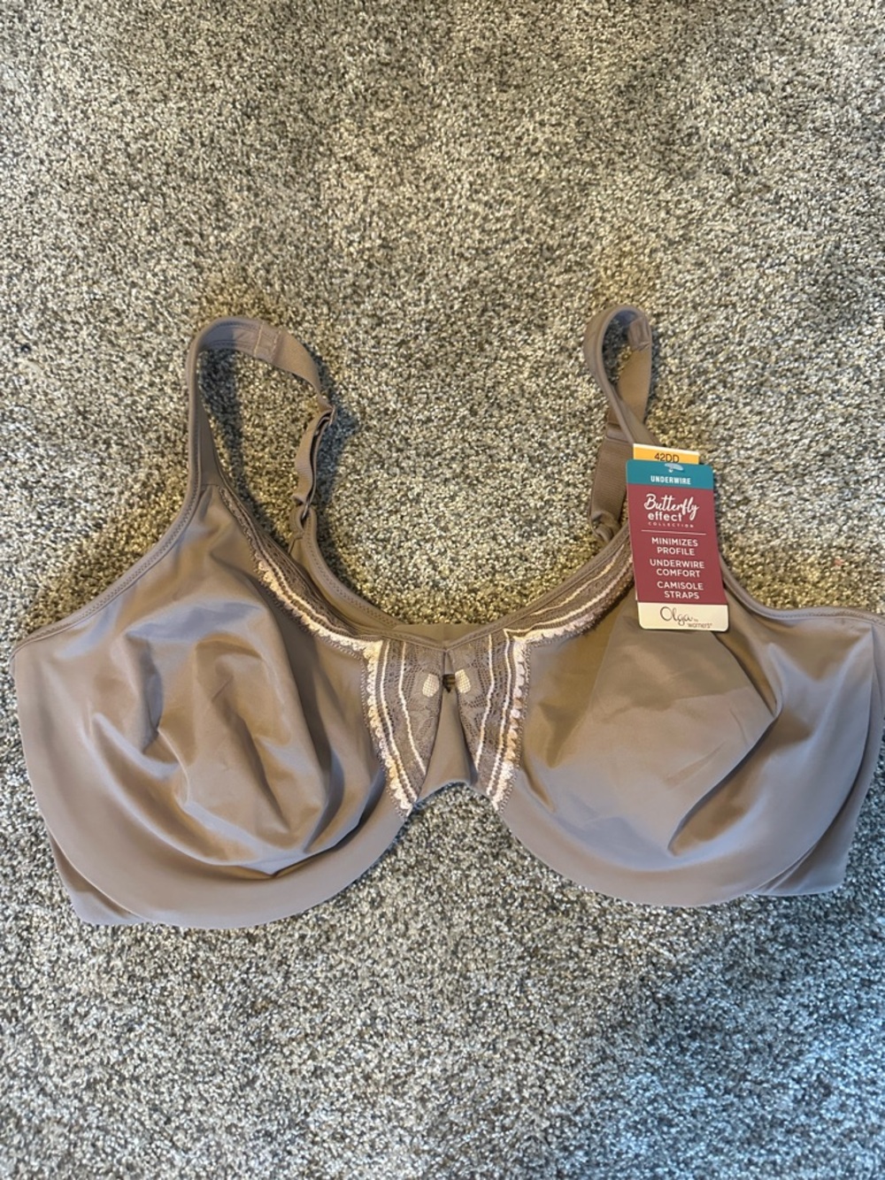 Olga Taupe Minimizer Underwire Bra with Lace Accent